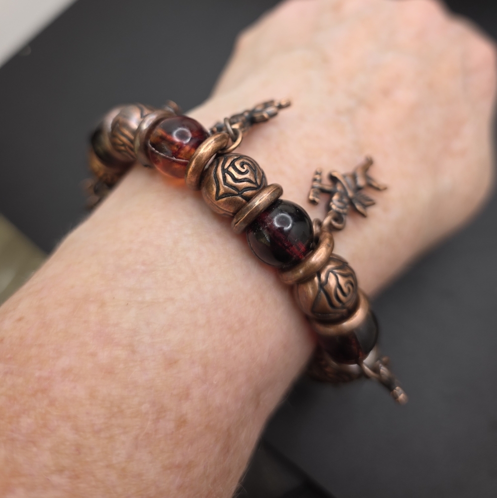 Copper and Red Beaded Charm Bracelet (2323) - Picture 2 of 3